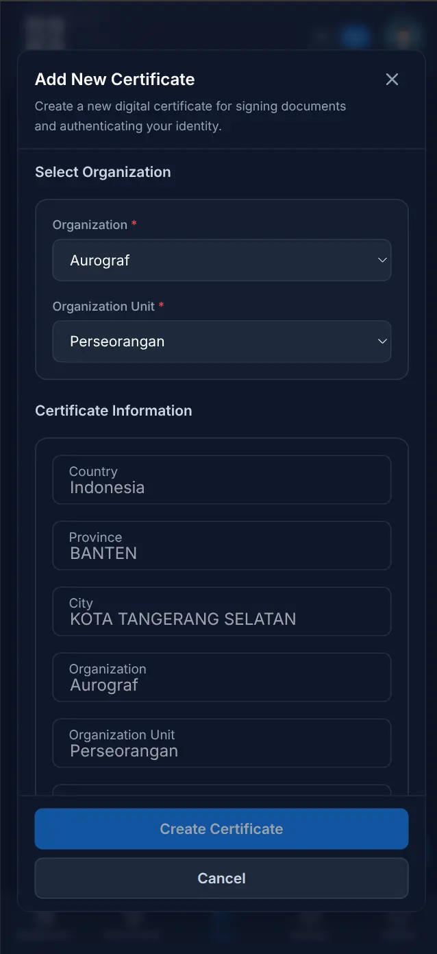 Pengajuan Sertifikat Digital